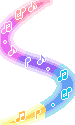 animated pixel art of music notes on a score, the colors flowing into one another